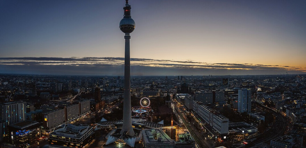 Berlin cityscape with the television tower at dusk
